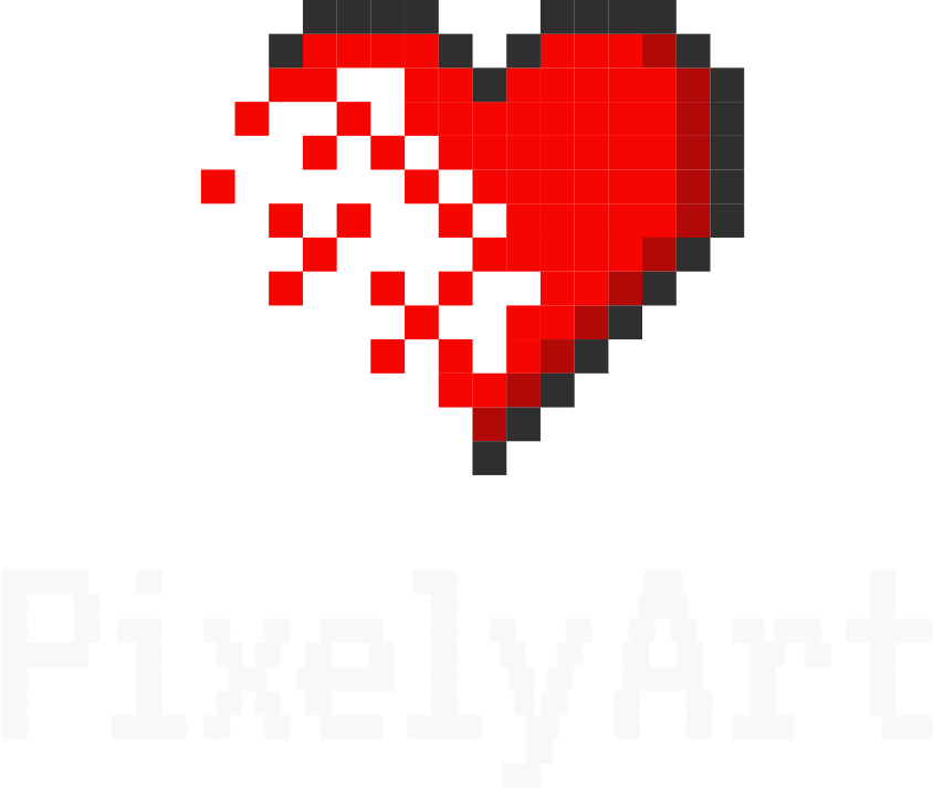PixelyArt logo image with pixelated fading heart mark